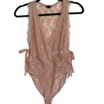 Topshop Blush Pink Plunge Sheer Allover Lace Side Ties Thong Bodysuit Photo 2