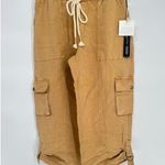 Nicole Miller  Linen Pant Women L Tan Cargo Crop Wide Leg Coastal Gorpcore Beach Photo 0