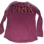 PINK - Victoria's Secret Victoria's Secret PINK Sequin Bling V-Neck Varsity Crew Tee Maroon Medium Photo 2