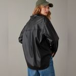 American Eagle Oversized Vegan Leather Shacket Black Long Sleeve Size L Photo 2