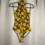 ZARA Black and Yellow Rose Cross Halter Neck Bodysuit Small Photo 4