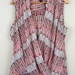 Alfani  Womens Sleeveless Blouse Size 16 Red Black White Geometric Print Draped Photo 0