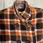 Charming Charlie  Pea Coat Women’s Size M Orange & Brown Plaid Jacket 3/4 Sleeves Photo 6