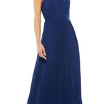 Mac Duggal Ieena For ‎ Pleated Halter Neck Flowy Gown In Navy- New Photo 0