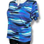 Rafaella Womens T Shirt Top Round Neck Pullover Short Sleeve Stripes Blue Purple Photo 5