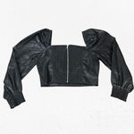 7 For All Mankind  Black Faux Leather Puff Sleeve Smocked Corset Top Size Small Photo 7