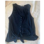 Double Zero Button up front tie tank top. Dark Blue blouse Photo 2
