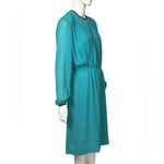 Victor Costa 70’s Turquoise Long Sleeve Pleated Dress Size 12 Blue Photo 1