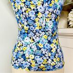 Ruched Floral Ribbed Cap Sleeve Top Blue Yellow Green Flowers Medium Photo 5