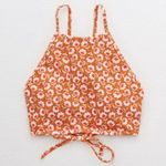 Aerie Size Medium Bikini Top High Neck Ditzy Floral Burnt Orange Pink Tie Swim Photo 0