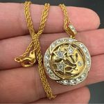 Vintage Unsigned Gold Tone Pave Crystals Moon and Stars Locket Pendant Necklace Photo 5