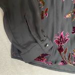 Roz & Ali | Black Button Down with Maroon Velvet Floral Accents | Large Photo 4
