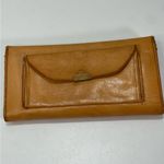 Vintage Handmade Tooled Tan Leather Wallet Clutch w/ Mirror Photos Mexico Aztec Photo 6