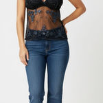 VTG Y2K Black Beaded Mesh Open Back Sleigh Glam Festival Party Crop Top Halter Size undefined Photo 0