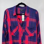 Stitch Fix Tinsel Hattie Button Down Top Womens Large Red Blue Plaid Viscose NEW Photo 1