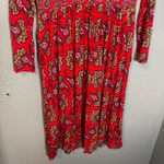 Boden Thea Long Sleeve Jersey Dress Midi Red Paisley Size 8 Petite Office Modest Photo 8