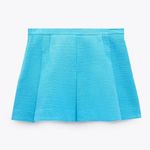 ZARA  Pleated Tweed Weave Textured Mini Skirt Skort Shorts Blue S NEW Photo 14