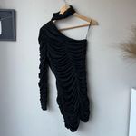 Aliette Black Ruched Bodycon Cut Out Mock Neck Long Sleeve Mini Dress Size 4 Black Photo 7