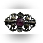 Antique Victorian Paste Brooch Gothic Revival Dark Patina Metal Pink Photo 15