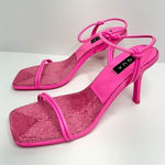 AQUA Sandals Womens Size 10 Square Toe Pink Raffia Detail Slip On Heel NEW Photo 0