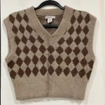 Sincerely Jules  Brown Argyle Diamond Fuzzy Sweater Vest V Size XS Preppy Photo 0