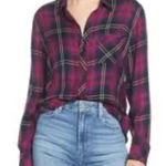 Rails Plaid Hunter Button Up Shirt Women's Small Burgundy Black Classic Y2K Photo 0