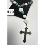 Christian prayer beads rosary beads white and turquoise beads silver cross Blue Photo 6