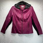 Magenta Faux Leather Jacket with Attached Hoodie Off Air by Giulana Retro Moto Purple Photo 1