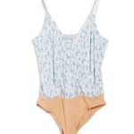 WAYF  Surplice Wrap Bodysuit Top Women Extra Large XL Blue White Floral Camisole Photo 2