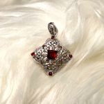 925 Sterling Silver Vintage Real Red Garnet and Marcasite Gemstone Cross Pendant Photo 0
