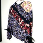 MOTHER OF PEARL 100% Silk Purple Floral Top Bell Sleeves Velvet Ties Top Size 4 Photo 4
