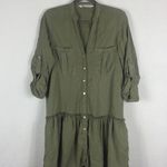 ZARA  Army Green Babydoll Ruffle Button Oversized Mini Dress XS Lightweight Beach Photo 0