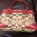 Coach Hampton Signature Logo Canvas Red Leather Shoulder Bag Rare Photo 10