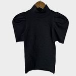 Alice + Olivia  Puff Sleeve Mock Neck Knit Sweater Top XS Black Metallic NYE Photo 1