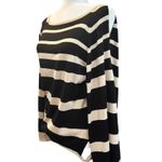Boston Proper  Striped Tie-Waist Top Size M Black & Beige Long Sleeve Knit‎ Photo 2