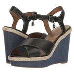 Coach Eaton Black Leather Denim Wedge Sandals Size 8.5 Photo 0