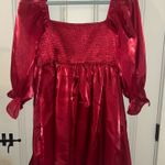 Shiny Red Puff Sleeve Babydoll Dress Size L Photo 2
