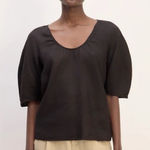 Everlane THE SCOOP TOP IN LINEN Black Puff Sleeve Blouse Large Photo 0