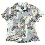 Harley Davidson Official Button Up Shirt Womens Medium Map Motorcycles Made USA Brown Photo 0
