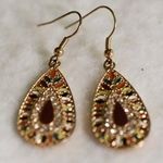 Source Unknown 70's Style Teardrop Colorful Waterdrop Enamel Clear Rhinstone Gold Tone Earrings Photo 2