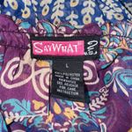 Say What? VTG Say What? Boho Sheer Peasant Blouse Purple Paisley Print Ruffle Neck Size L Photo 3