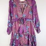 For Love Lemons Dress Purple Cleo Floral V Neck Mini Ruffle Sheer Party Medium Photo 1