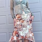 Vintage 90s B.Moss Fairy Grunge Renaissance Floral Printed Trumpet Midi Skirt 10 Photo 2