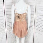 Privy  Lace Top Pleated Chiffon Shorts Romper‎ Playsuit Tan Nude Medium Photo 3