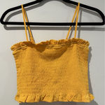 BCBGeneration NEW  Crop Tank Top Womens XXS Yellow Smocked Stretch Ruffle Photo 0