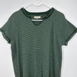 Madewell  Splitneck Raglan-Sleeve Striped Henley V Neck Short Sleeve Shirt Green Photo 2