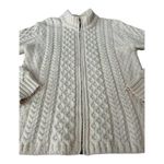 Inis Crafts Irish Cream Wool Zip Cable Knit high neck Cardigan size large Photo 2