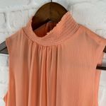 EXPRESS Peach Smocked Tiered Mock Neck Dress Ruffle Sleeveless Chiffon Small Photo 6