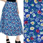Vintage 90’s Euro Sport Blue Floral Midi Cottage Wrap Skirt Photo 1