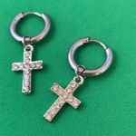 925 Silver Plated Cross Dangle Drop Earrings for Men Women,Cross Earrings,Hoop Earrings,Punk Hip Hop Earrings Photo 4